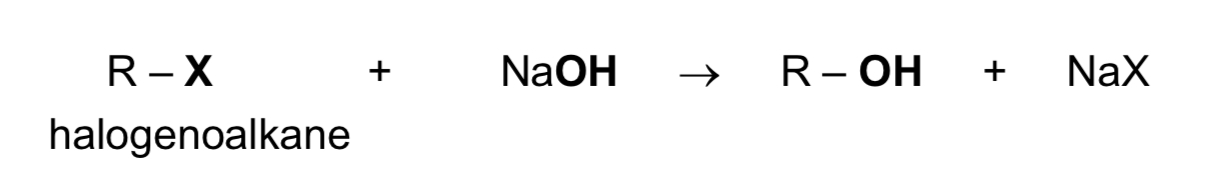 <p><strong>State the nucleophilic substitution of halogenoalkanes</strong></p>