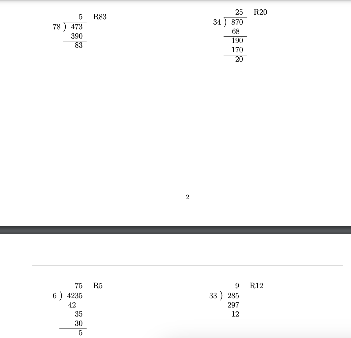 <p>Here are four student solutions to long-division problems. Correct them as a teacher would. Mark correct solutions with a checkmark. Otherwise, circle and explain the error</p>