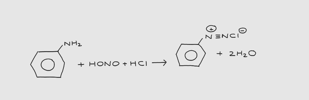 <p>phenylamine → diazonium salt</p>