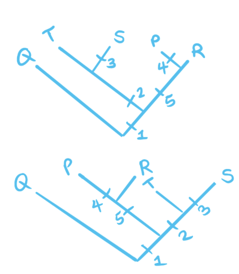 <p><span style="background-color: transparent;"><span>Draw a cladogram that shows the relationship between the species</span></span></p><p><span style="background-color: transparent;"><span>Choose the one that is most </span><strong><span>parsimonious</span></strong><span> (simplest)</span></span></p>