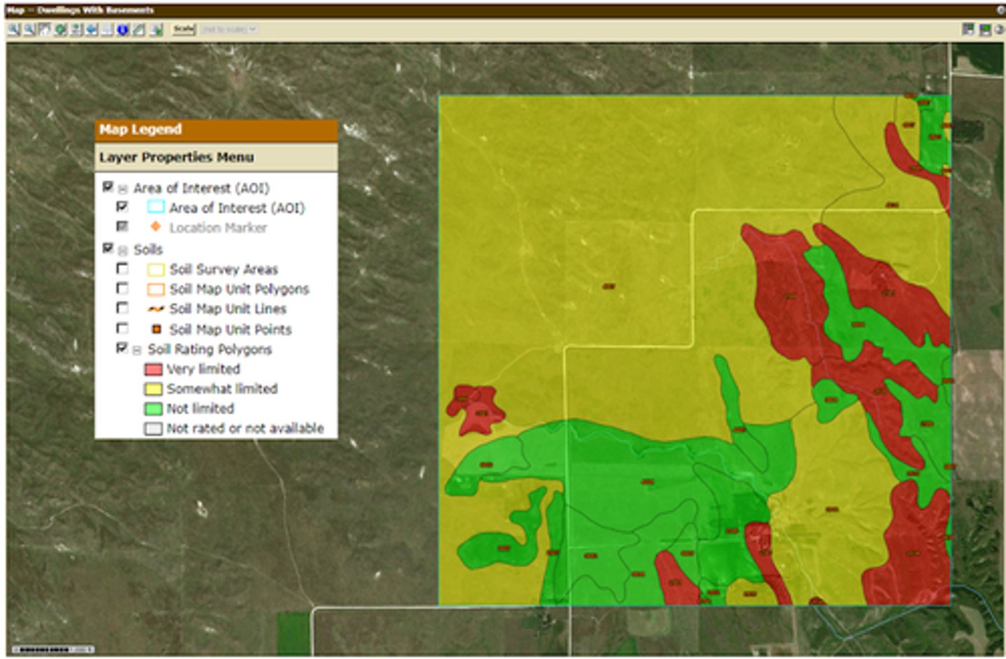 <p>The map below shows the suitability of the soil to support dwellings with basements in an area in central Nebraska. There is a small area of soils in the western portion of this area that very limited in their suitability to support dwellings with basements due to ponding and a shallow depth to the saturated zone. If a dwelling with a basement were constructed in this area without this knowledge, what is/are a potential impact on the structure of the basement?</p><p>A. Bowed and cracked walls, collapsed foundation, AND water seepage</p><p>B. Bowed and cracked walls AND collapsed foundation</p><p>C. Water seepage</p><p>D. Bowed or cracked walls</p><p>E. Collapsed foundation</p>