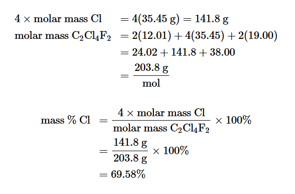 <p>Divide the molar mass of the element by the molar mass of the compound (also multiply by the ration of the top to bottom)</p>