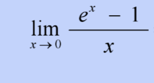 <p>Limit of (e^x - 1)/x as x-&gt;0</p>