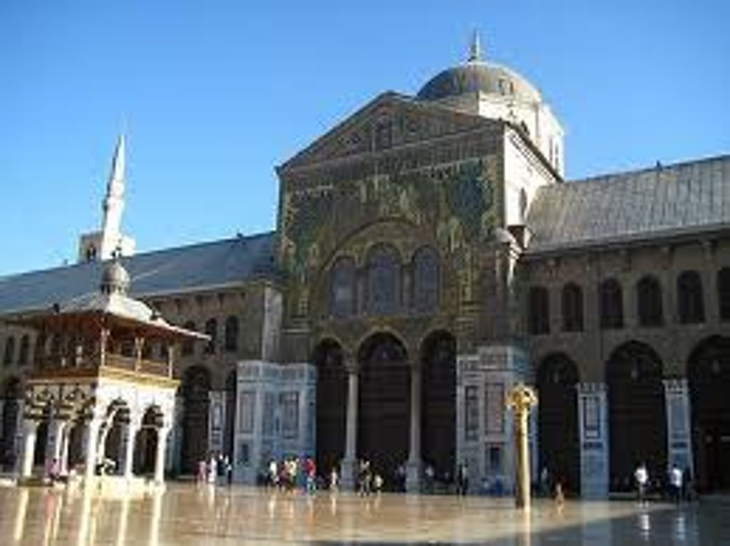 <p>Also known as the Great Mosque of Damascus, located in the old city of Damascus, is one of the largest and oldest mosques in the world. It is considered by some Muslims to be the fourth-holiest place in Islam. It is the earliest surviving stone mosque.</p>