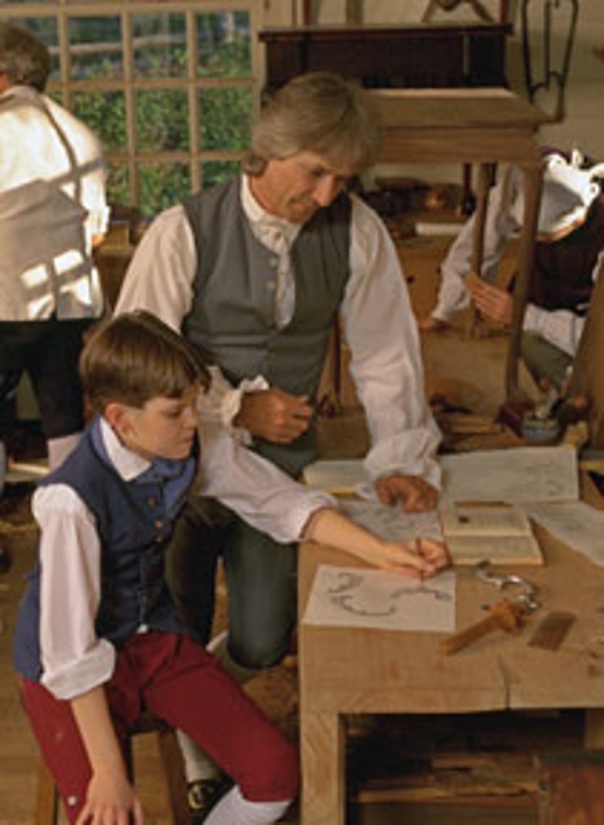 <p>A person who works for another for several years in order to learn a trade and gets little time off.</p>