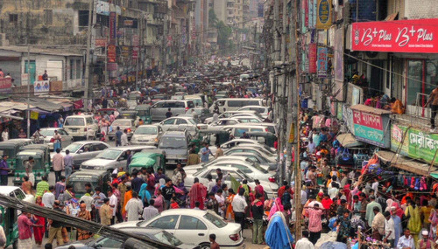 <p>Acute overcrowding caused by high densities of traffic, businesses and people.</p>