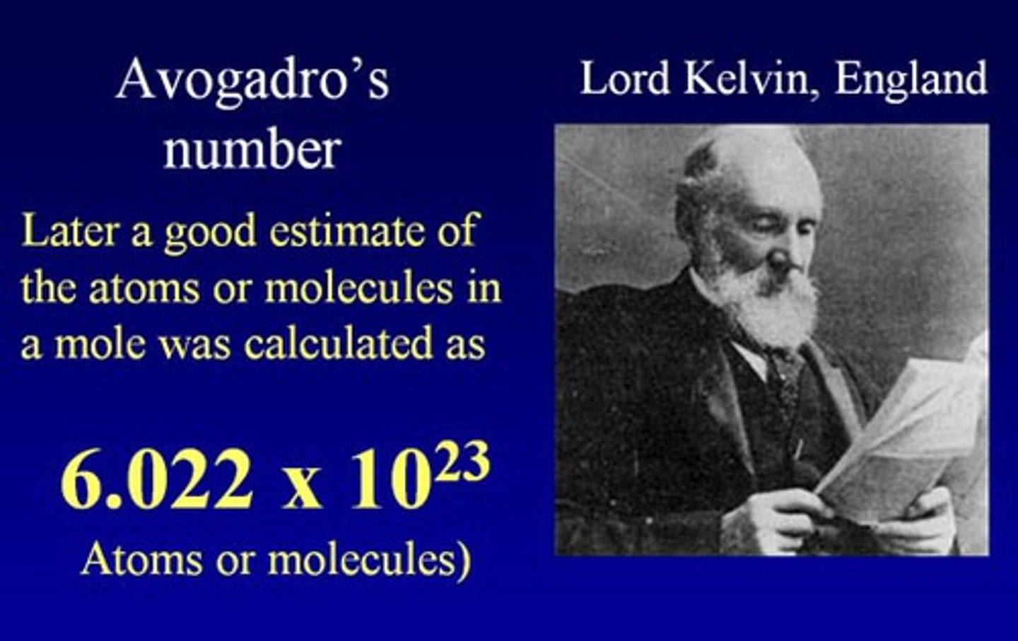 <p>Avogadro's number (NA)= 6.02 ⋅ 10^23 mol^-1</p><p>Avogadro's number is the number of atoms/molecules in a mole, so multiplying Avogadro's number by the moles of an element gives the number of atoms of that element.</p>
