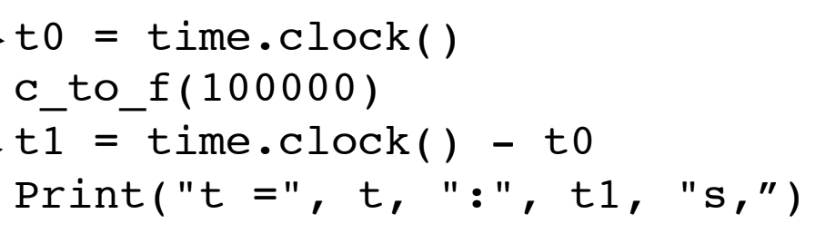 <ul><li><p>use time module</p></li><li><p>start clock</p></li><li><p>call function</p></li><li><p>stop clock</p></li><li><p>time = difference between start clock time and stop clock time </p></li></ul><p></p>