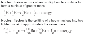 <ul><li><p><strong>Nuclear Fusion:</strong> Combines light atomic nuclei to form a heavier nucleus, releasing vast energy.</p></li><li><p><strong>Nuclear Fission:</strong> Splits heavy atomic nuclei into lighter fragments, also releasing energy.</p></li></ul>