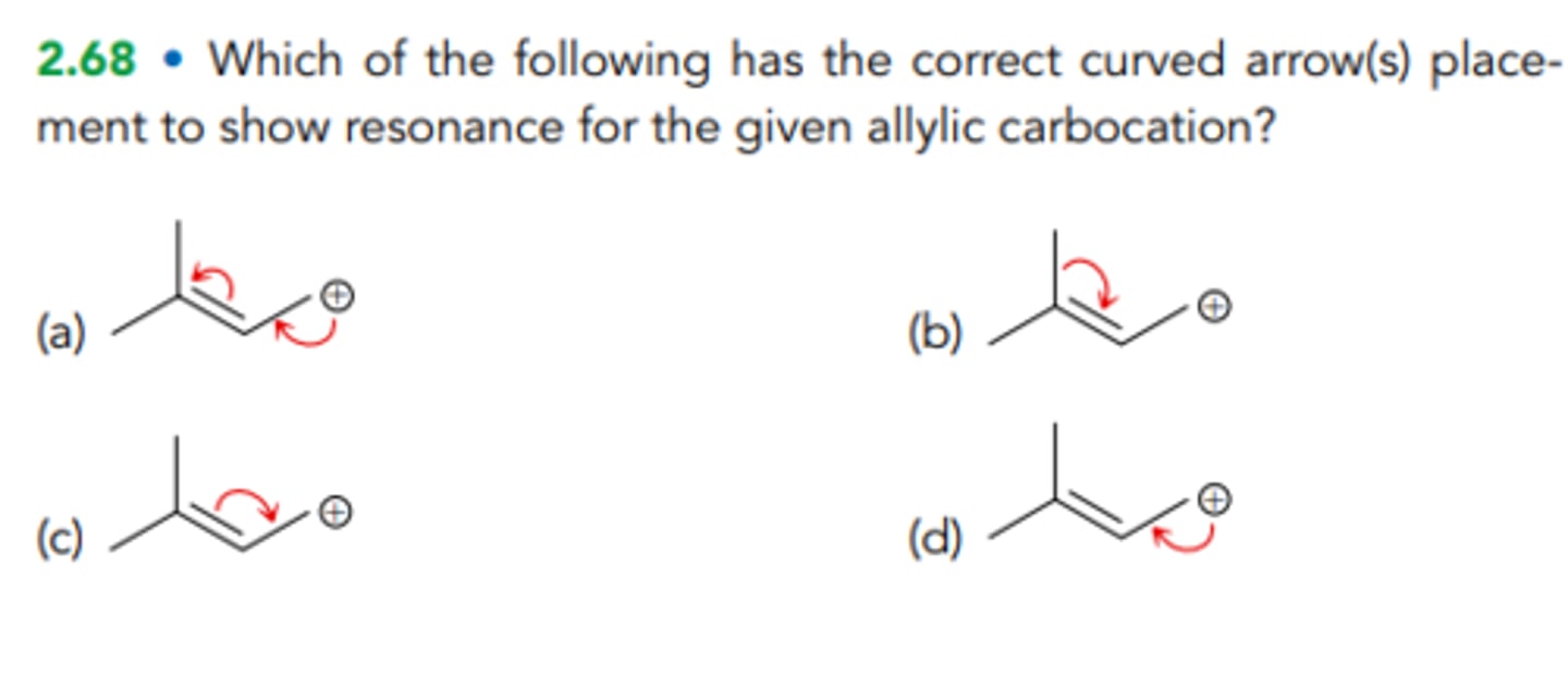 <p>Which of the following has the correct curved arrow(s) placement to show resonance for the given allylic carbocation?</p>