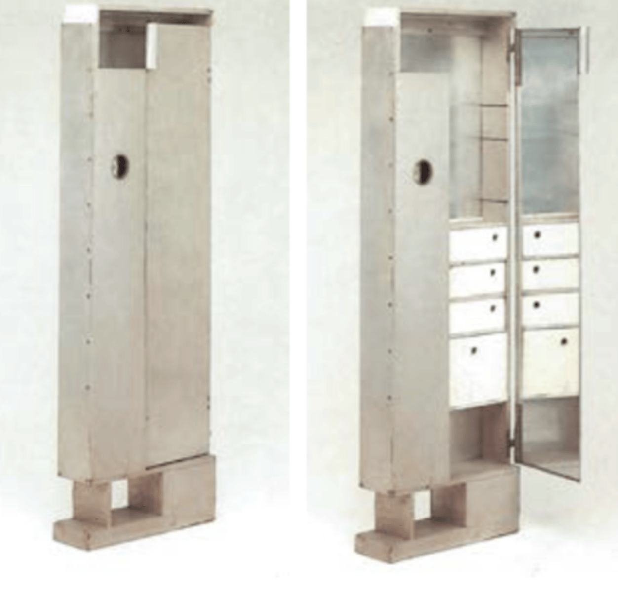 <p>pine plywood, glass, aluminum, cork<br>edge vs surface at the bottom corner</p>