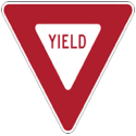 <p>indicates that you must slow down and be ready to stop, if necessary, to let any vehicle, bicyclist, or pedestrian pass before you proceed.</p>