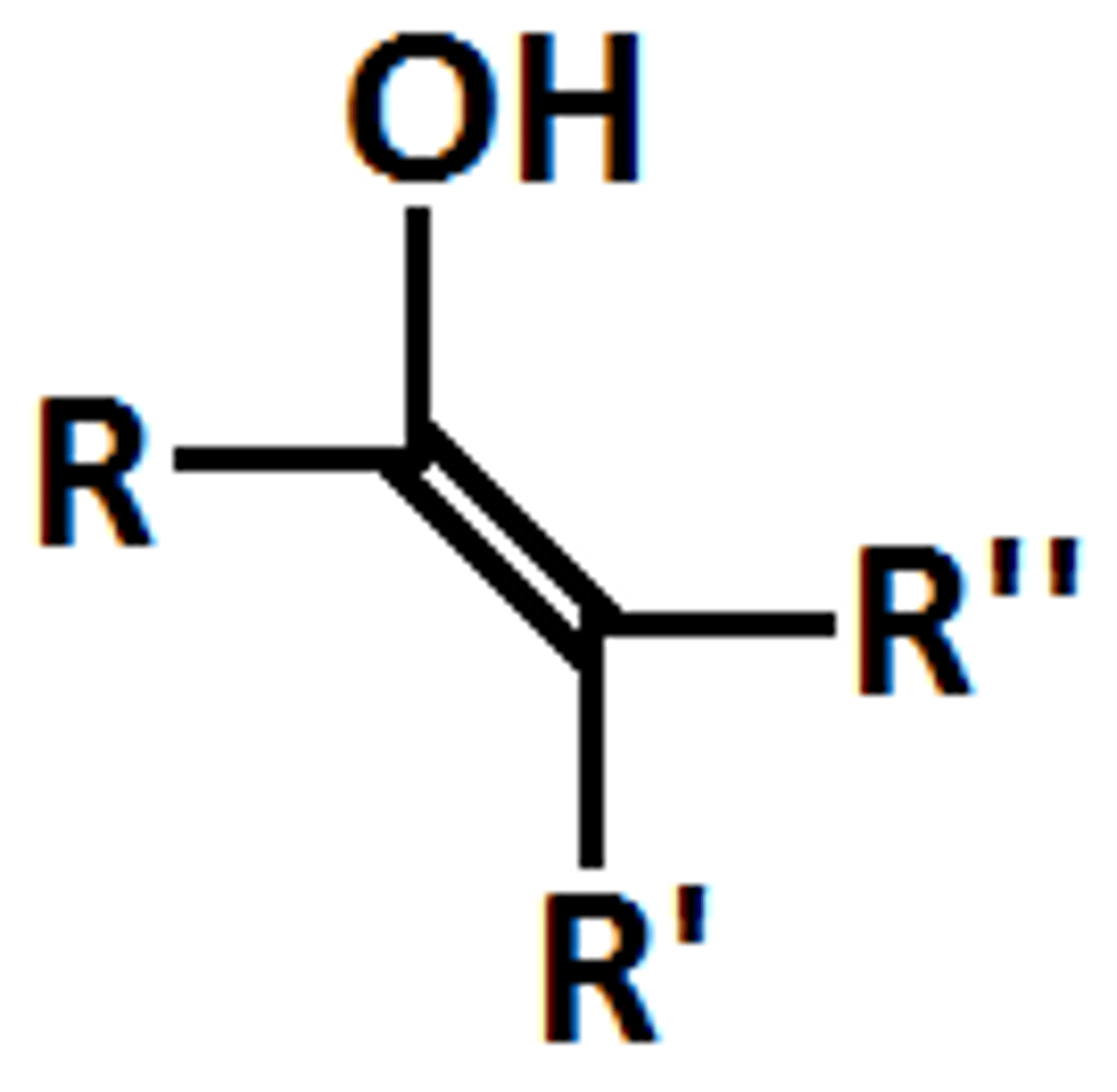 <p>OH Bonded to Carbon, double bonded to another carbon</p>