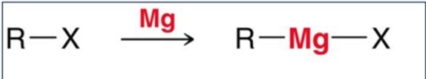 <p>An alkyl halide (Usually Br or Cl) is treated with Mg metal in an anhydrous ether solvent. </p>