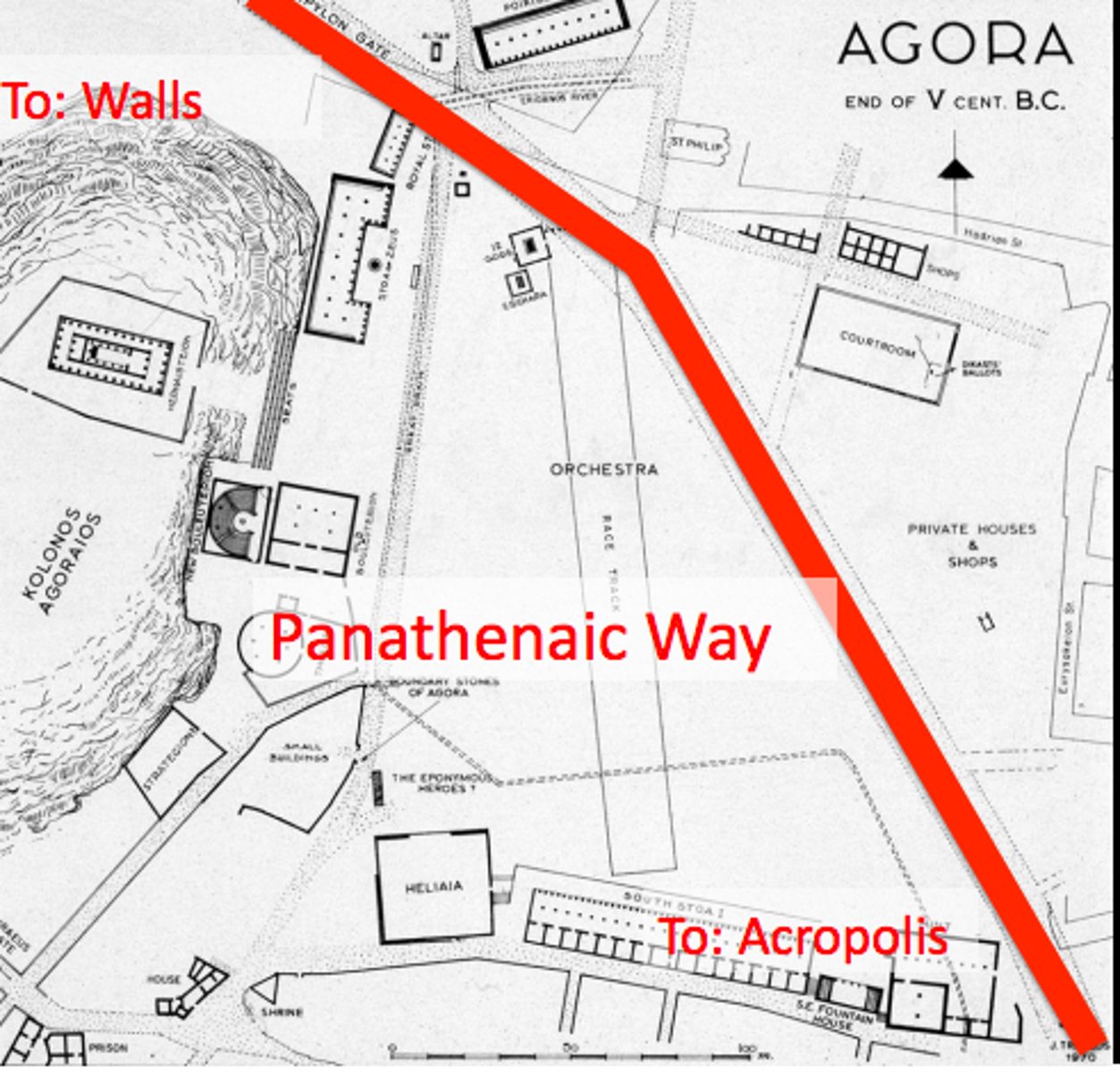 <p>a ceremonial road for a procession built to honor Athena during a festival</p>