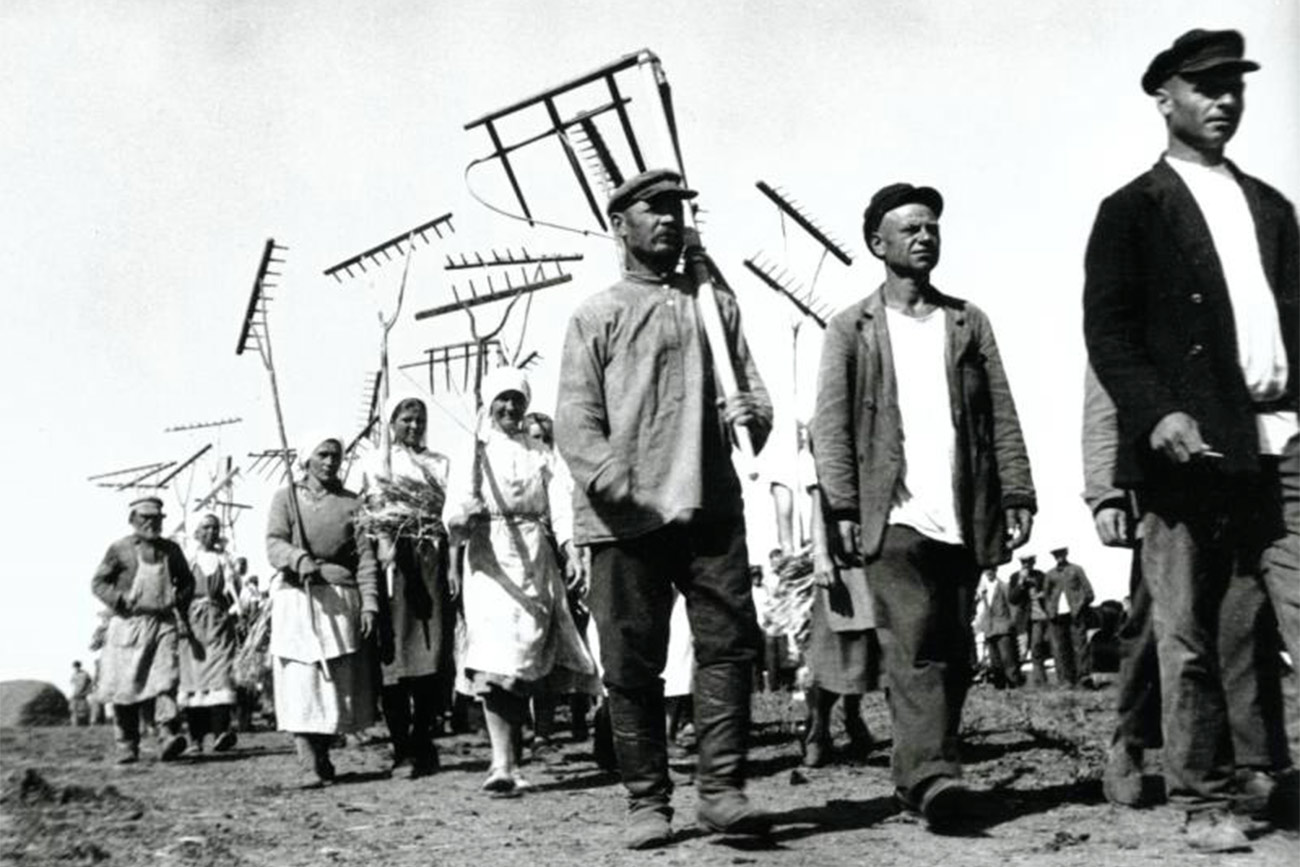 <p>A socio-economic policy implemented under Joseph Stalin aimed to consolidate individual farms into collective farms, known as kolkhozes, in an effort to modernize agriculture, increase production efficiency, and exert state control over the rural sector. This resulted in widespread resistance, economic disruption, and a devastating famine in Ukraine (Holodomor). </p>