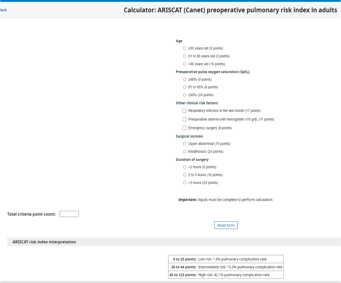 <p>ARISCAT Score </p>