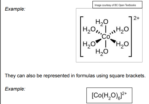 <p>These form from transition metals, consisting of a central metal ion, surrounded by ligands.</p>
