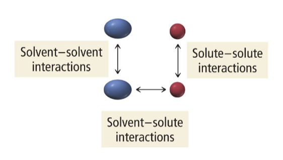 <p>solvent-solute</p><p>solvent-solvent</p><p>solute-solute</p>