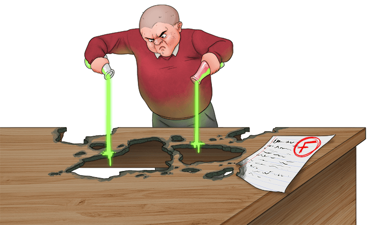 <p><span>The grade (degrade) the teacher gave me displayed contempt and disrespect, so I used chemicals to deteriorate his desk.</span></p><p>унижать, <span>деградировать, </span>разлагать</p>