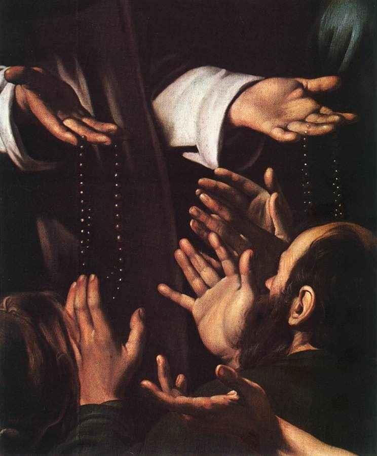 <p>Caravaggio, </p><p class="has-focus">Růžencová Madona, </p><p class="has-focus">před 1606</p><p class="has-focus">+ detail</p><p></p>
