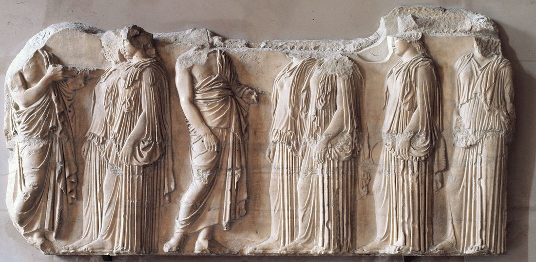 <ol><li><p>The higher up, the more 3D, so people could actually see it</p></li><li><p>Part of the Parthenon showing the Panathenaic procession</p></li><li><p>First depiction ofa  human event on a temple</p></li></ol><p></p>