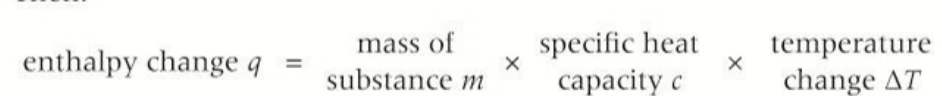 <p>mass X specific heat capacity X temperature change </p>