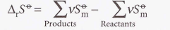  The difference between the molar entropies of the pure, separated products and the pure, separated reactants, all substances being in their standard states at the specified temperature
