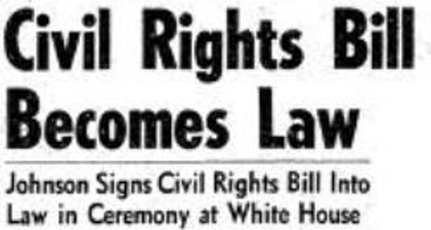 <p>Outlawed racial, religious and sex discrimination in public places and by employers</p><p>Prohibió la discriminación racial, religiosa y sexual en lugares públicos y por parte de los empleadores.</p>