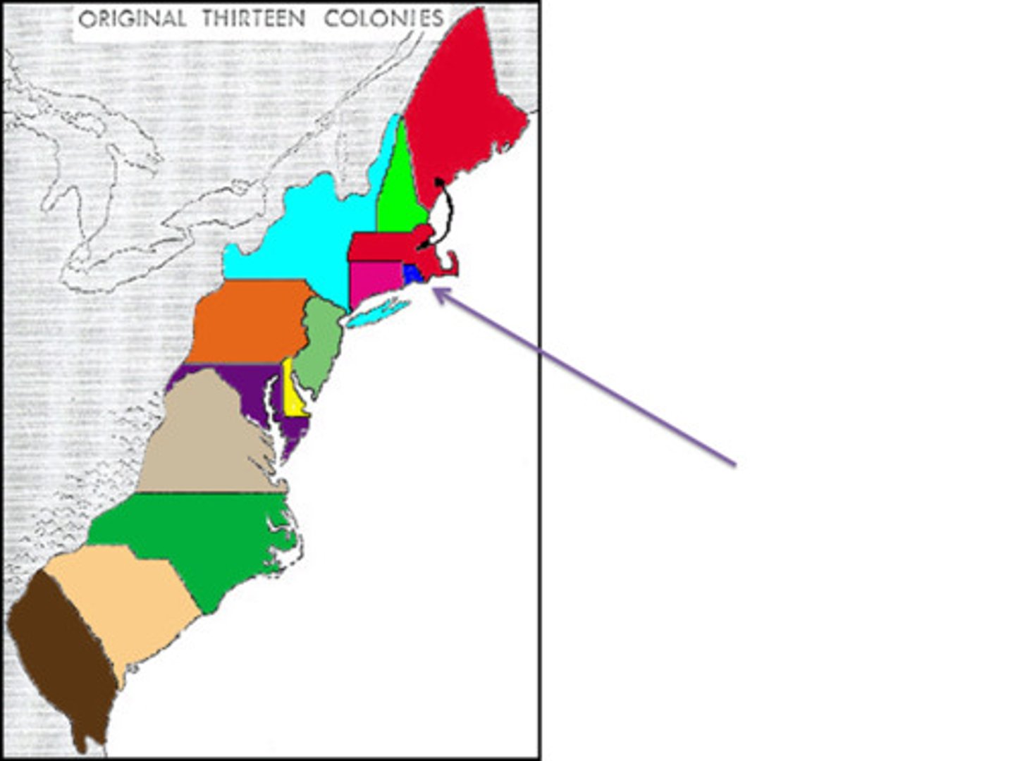 <p>In 1644, Parliament granted Roger Williams a charter, joining Providence and Portsmouth into a single colony, Rhode Island. (p. 30)</p>