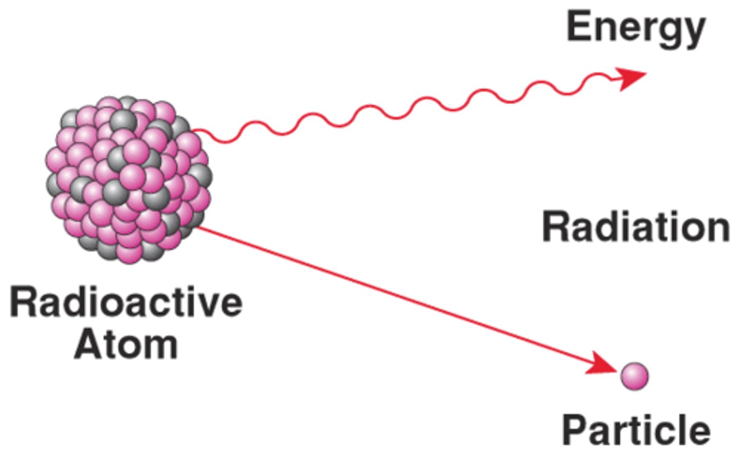 <p>the process by which the nucleus of an atom of an element releases energy and particles</p>