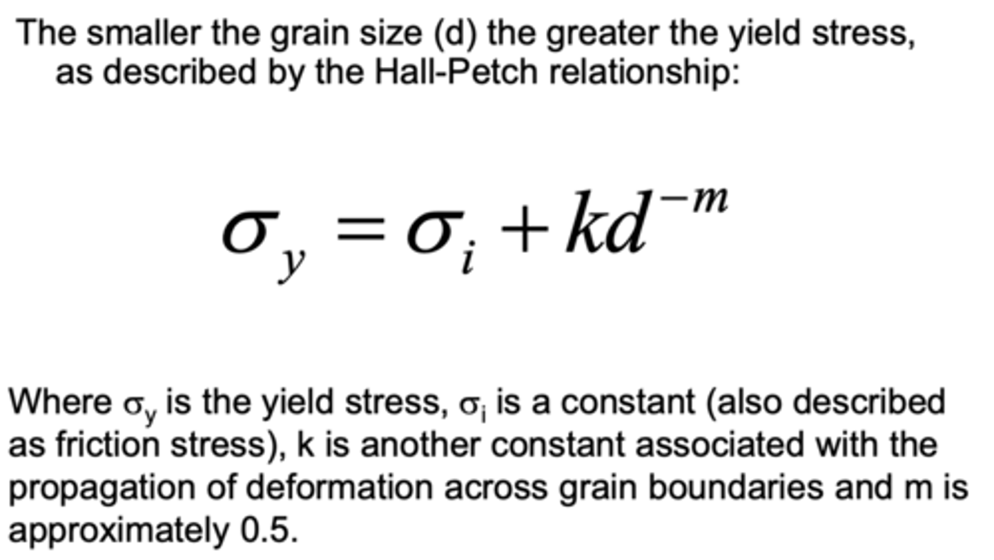 <p>Strength increases as grain size decreases</p>