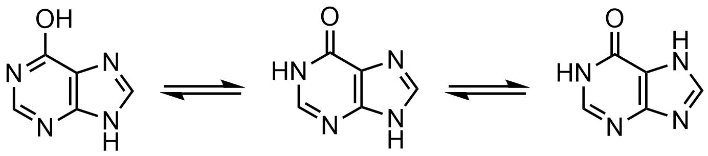 <p>64. The naturally occurring purine derivative hypoxanthine exists in several isomeric forms that are in equilibrium with one another. </p><p>What is the relationship between these isomers?</p><p>A. Anomers</p><p>B. Enantiomers</p><p>C. Epimers</p><p>D. Conformers</p><p>E. Constitutional isomers</p>