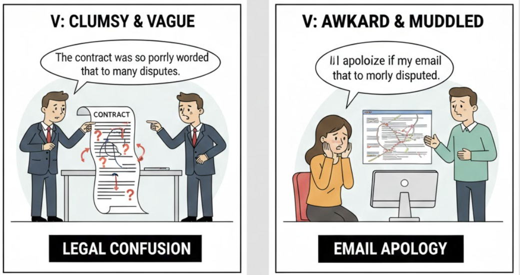 <p>Not expressed clearly or correctly; using clumsy language. </p><ul><li><p>(<strong>Diễn đạt kém, dùng từ vụng về, lủng củng</strong>)</p></li></ul><p>Dạng liên quan:</p><ul><li><p><strong>Well-worded</strong> (Diễn đạt tốt, gãy gọn).</p></li><li><p><strong>Sorry, that was poorly worded.</strong> (Xin lỗi, tôi dùng từ hơi vụng).</p></li></ul><p>Ngữ cảnh:</p><ul><li><p><strong>Công việc:</strong> Nhận xét về báo cáo hoặc email của cấp dưới. </p></li><li><p><strong>Giao tiếp:</strong> Khi Chú lỡ lời và muốn đính chính lại cho rõ ý.</p></li></ul><p></p>