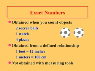 <ul><li><p>Numbers obtained by counting items</p></li><li><p>Definitions that compare two units in the same measuring system </p></li></ul>