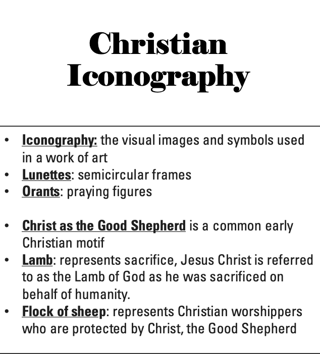 <p>iconography, lunettes, orants</p>