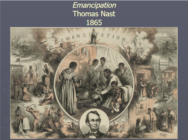 <p>(Topic 5.10) Emancipation, Thomas Nast, 1865</p>