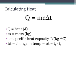 <p>change in thermal energy = mass x specific heat capacity x change in temperature</p>