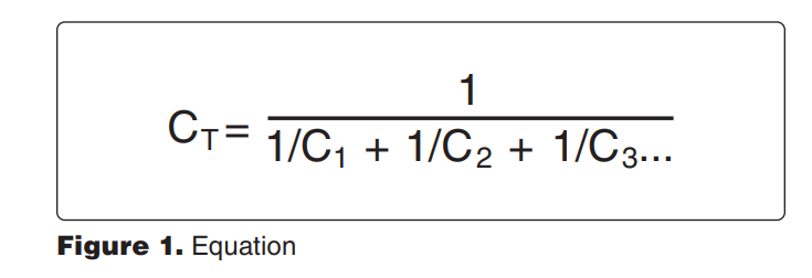<p>8006. (Refer to Figure 1.) When different rated capacitors are connected in series in a circuit, the total capacitance is </p><p>A—less than the capacitance of the lowest rated capacitor. </p><p>B—greater than the capacitance of the highest rated capacitor. </p><p>C—equal to the sum of all the capacitances</p>