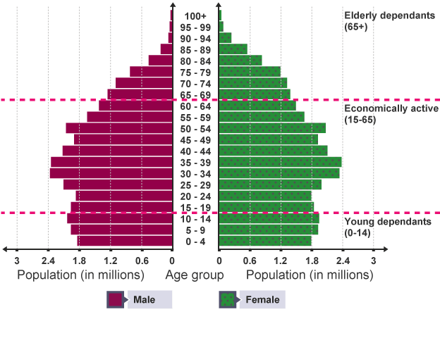 <ol><li><p>They compare the population structure of the two sexes and various age groups, within the population. </p></li><li><p>A wide base means a high birth rate.</p></li><li><p>The taller the pyramid, the longer the life expectancy.</p></li><li><p>Wide steps mean the death rate is higher. If the slides are steep, there is a low death rate.</p></li></ol>
