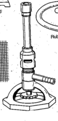 connected to a gas supply and used to heat chemicals that are in beakers, crucibles, and test tubes. I