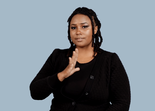 <p>Tap chest with thumb multiple times</p>