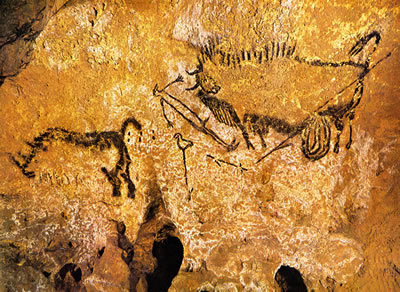 <p>Painting from the Well Cave in Lascaux Cave (15,000-13,000 BCE)</p><ul><li><p>Artist Unknown, France, Paleolithic, Pigment on Stone</p></li></ul><p></p>