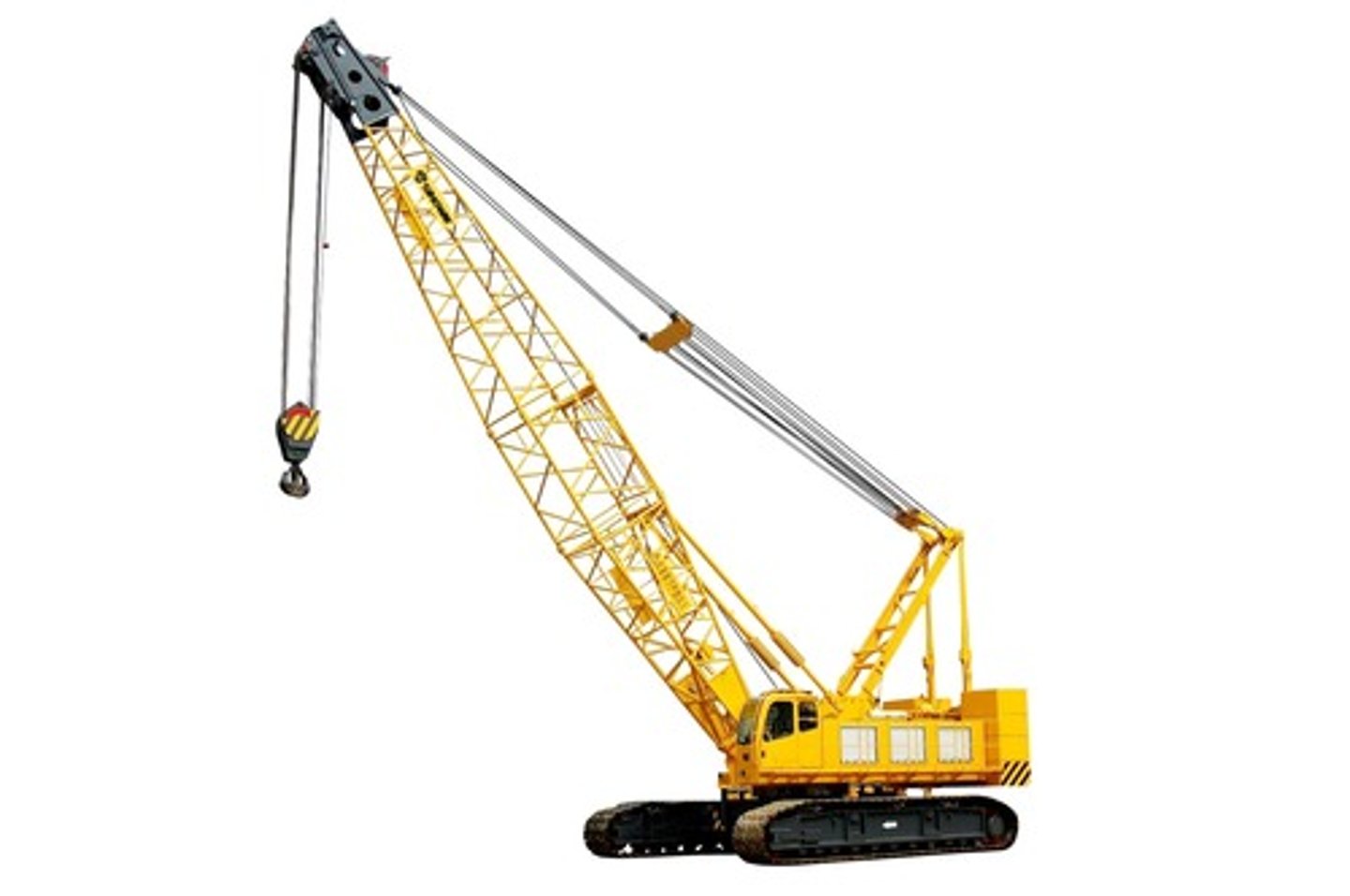 <p>is a crane mounted on metal treads so that it can move over rough terrain</p>