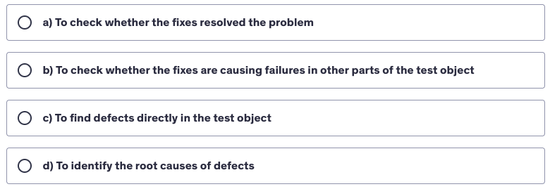 <p>Which is NOT the testing activity:</p>