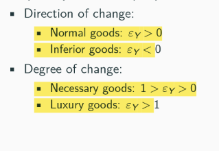 <p>A measure of how much the quantity demanded of a good responds to a change in consumers income. Calculated as percentage change in quantity demanded divided by the percentage change in income.</p><p></p>