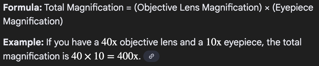 <p>Multiply the power of the ocular lens by the power of the objective lens used. </p>