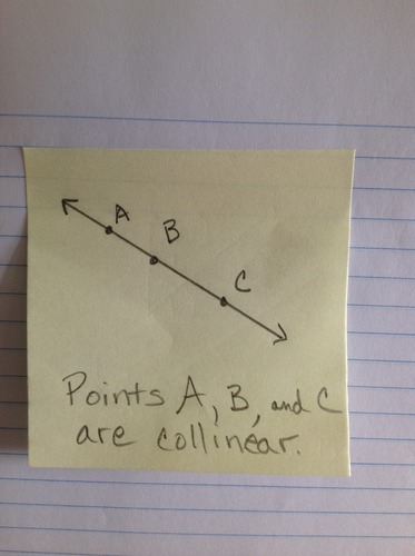 Three or more points on the same line are collinear.