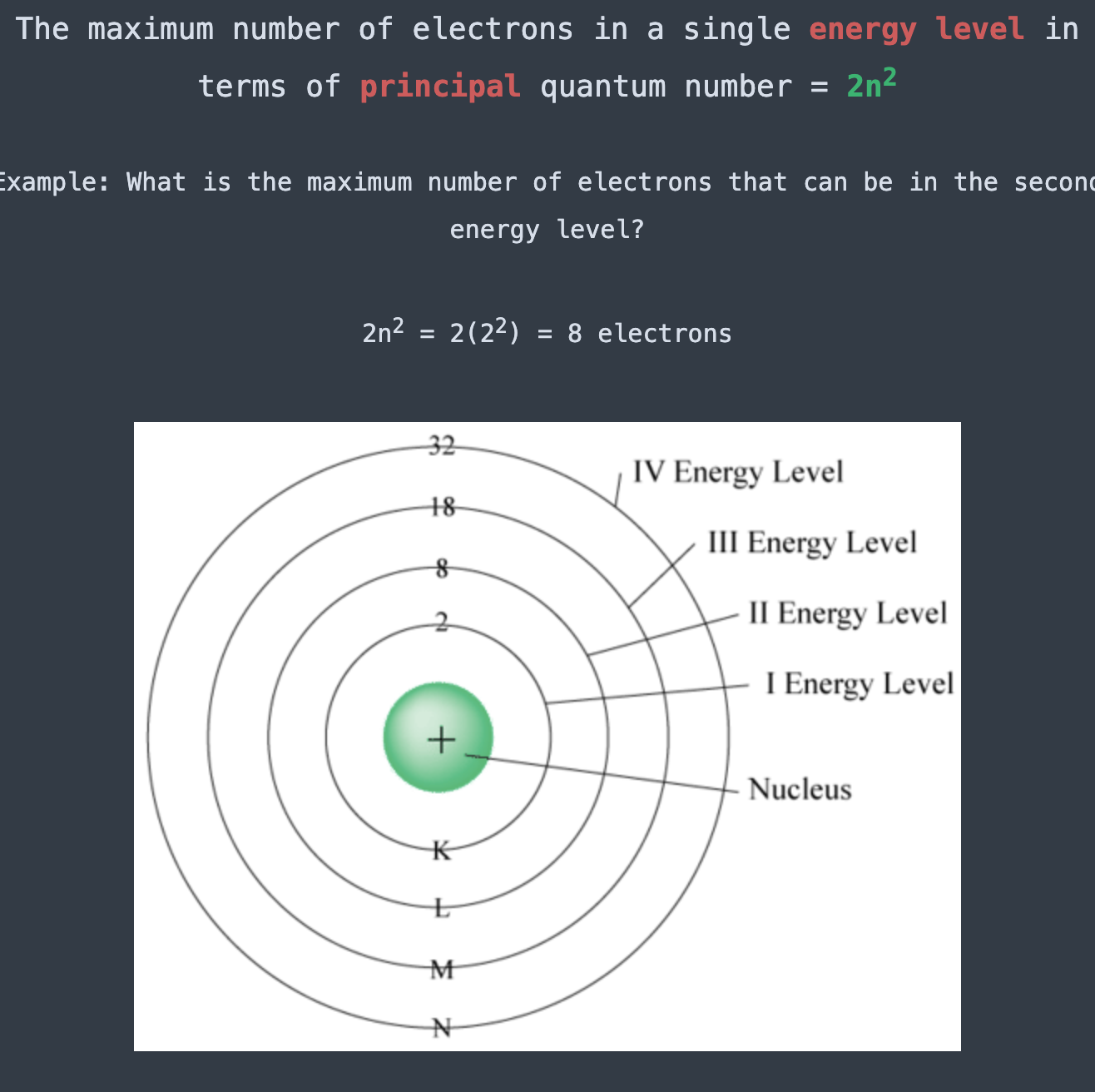 <p><strong>2n²</strong>, where n is the principal quantum number. </p>