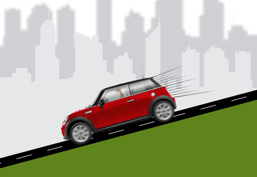<p><strong>When driving down,&nbsp;refrain from using neutral gears or prolong braking down the slope, as overheating brake-lining would cause break-fade.</strong></p><p>Momentum gravitational force would cause your vehicle to glide down faster than expected. </p>